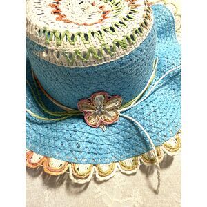 NWOT CutieCollection Summer Easter Straw Hat 20" Blue Pink Green Girls Sz 3T-5T